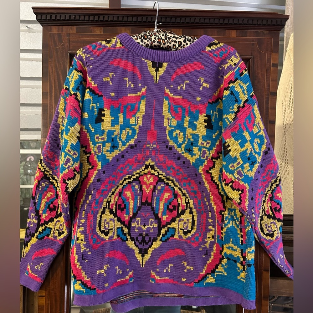 Colorful 80s Patterned Women's Sweater